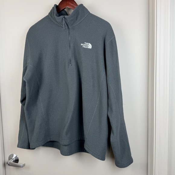 The North Face Men's Gray Waffle Knit Quarter Zip Fleece Pullover XL - Picture 3 of 10